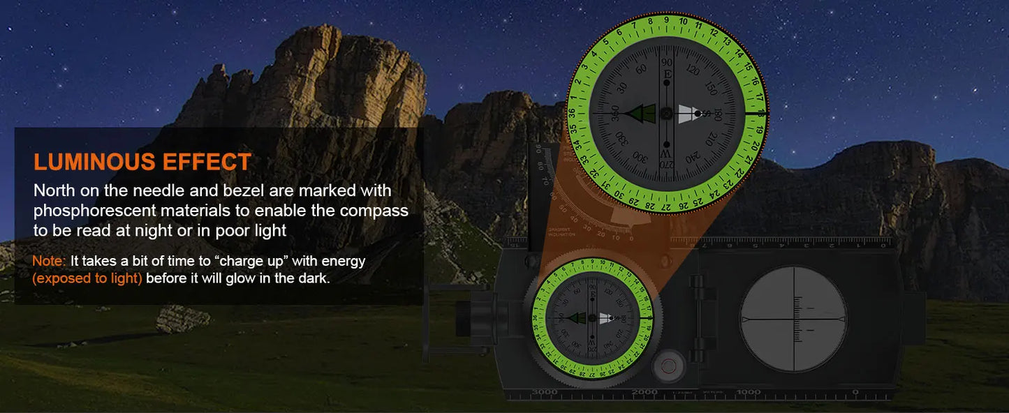 IP65 Compass Hiking Survival - Lensatic Compass,Clinometer & Bag,Camping,Hunting,Hiking,Geology
