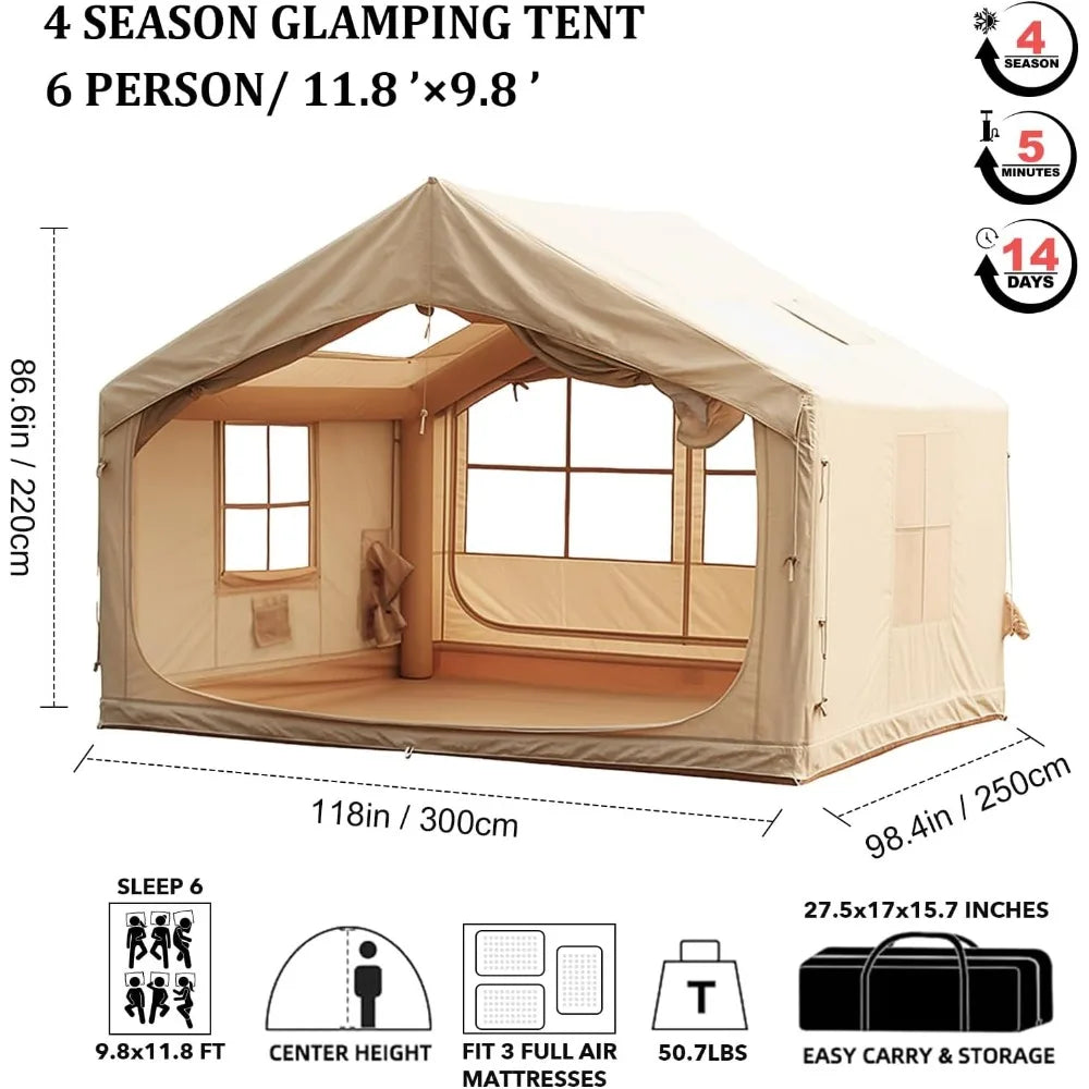 10' x 8' Blow up Tents 6-8 People Inflatable, 4 Season Inflatable Tent with Stove Jack, Waterproof