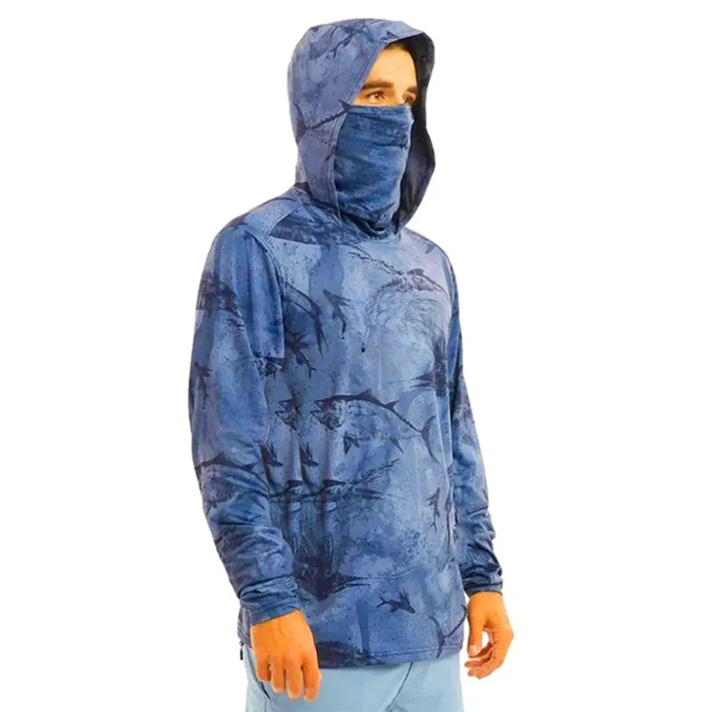 Fishing Hoodie Shirt Sailing Breathable Mask Neck Men Sun Protection Hunting Jersey Fish Gear