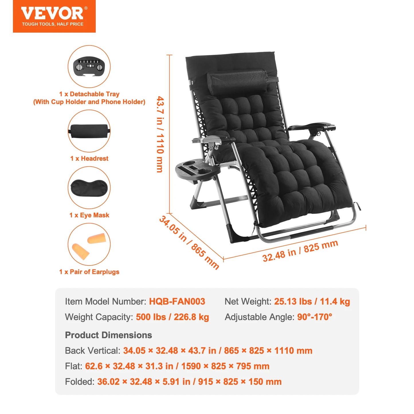Zero Gravity Chair/Recliner Adjustable Anti Gravity with Cushion Footrest and Cupholder