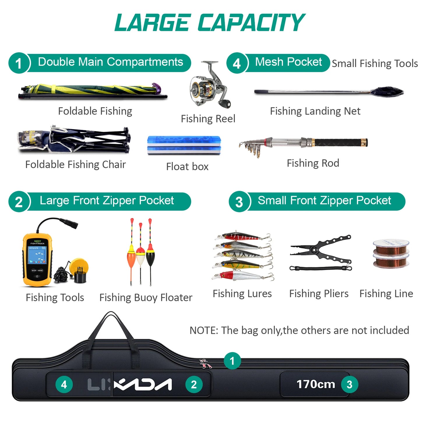 170cm Portable Folding Fishing Rod Reel Bag