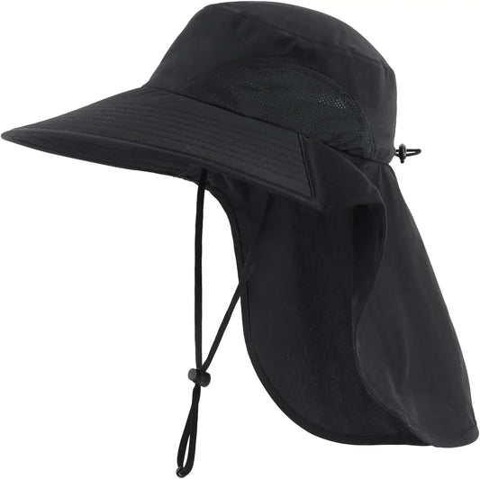 Outdoor UPF50+ Sun Hat Wide Brim Mesh Fishing Hat with Neck Flap