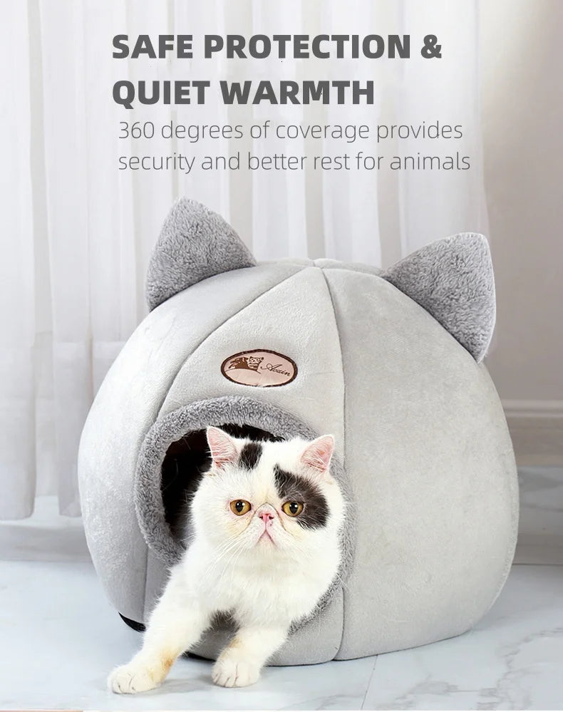 Pet bed with cat ears cat small medium large Comfortable and soft Machine washable