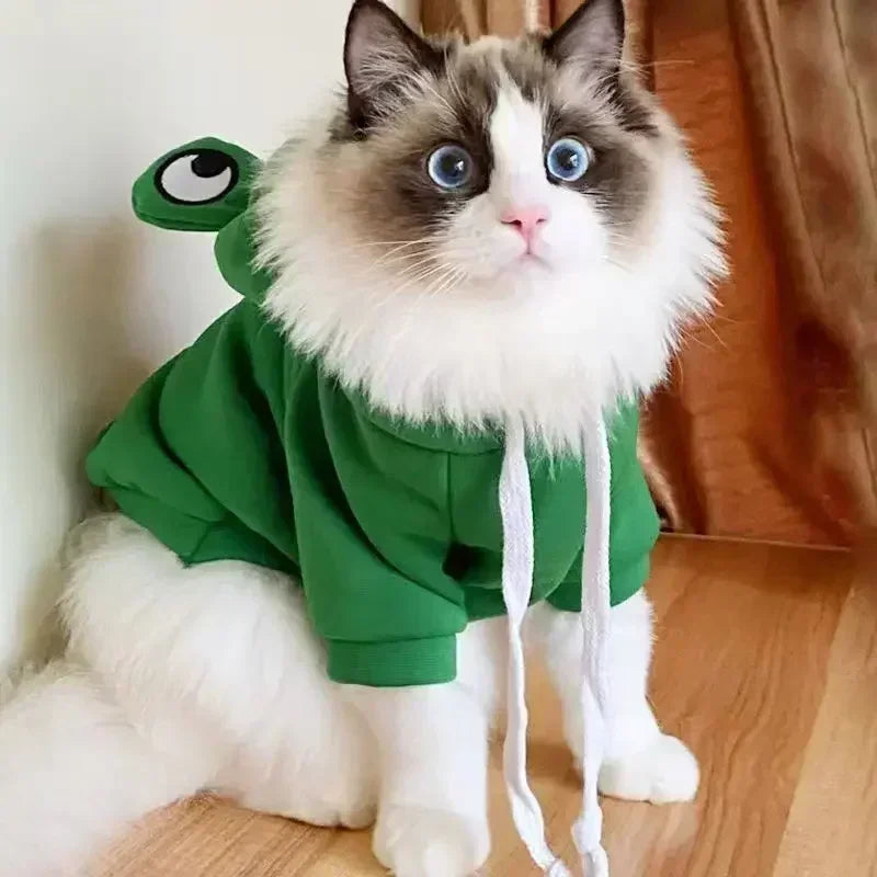 Dog Frog Costume, Dog Hoodies Warm Puppy Autumn Winter Apparel Jumpsuit with Eye Hood