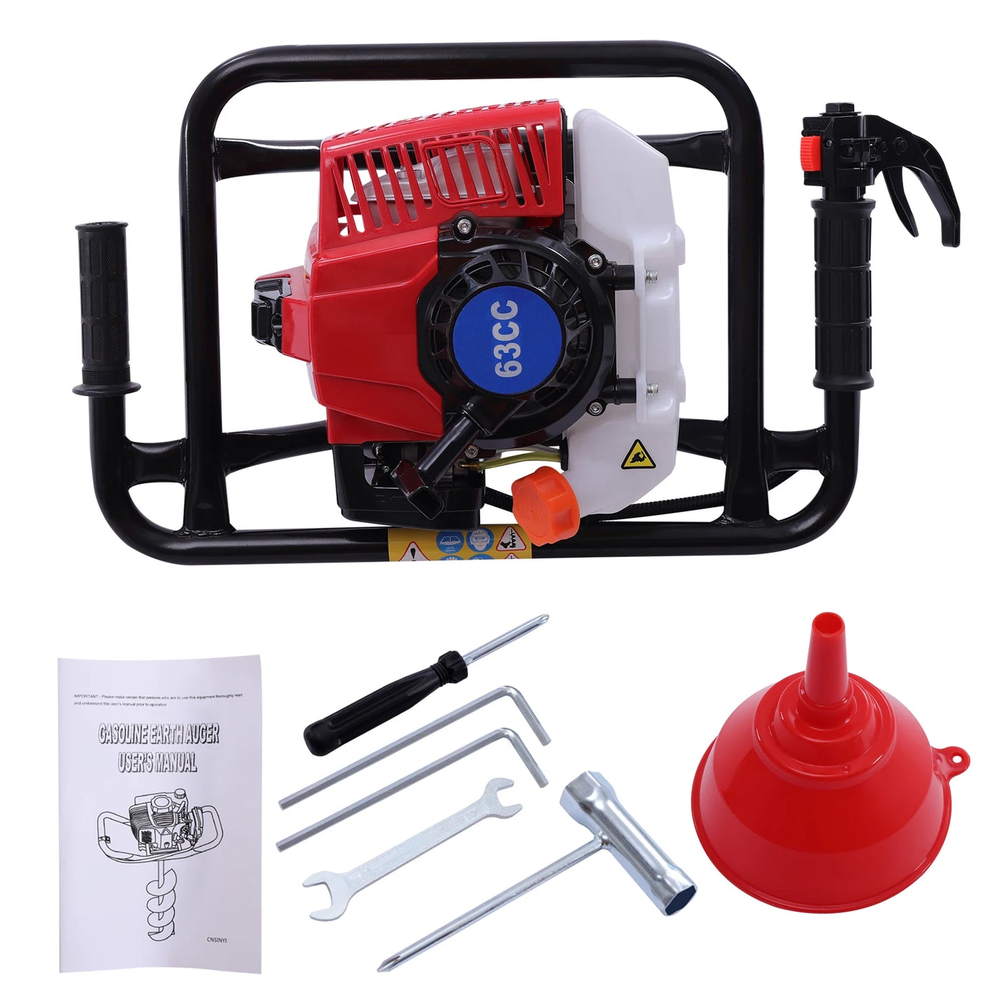 Post Hole Digger w/ 12" inch Auger Bit Set V-Type 63CC 2 Stroke Motor Gas Post Hole