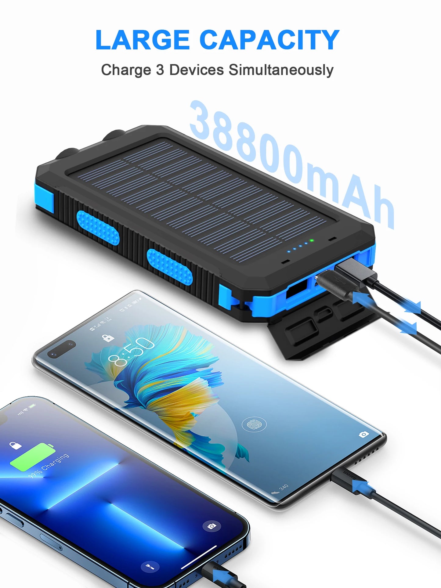 Waterproof Outdoor Solar Power Bank 38800mAh Dual USB Solar Mobile Phone Charger Solar Powerbank