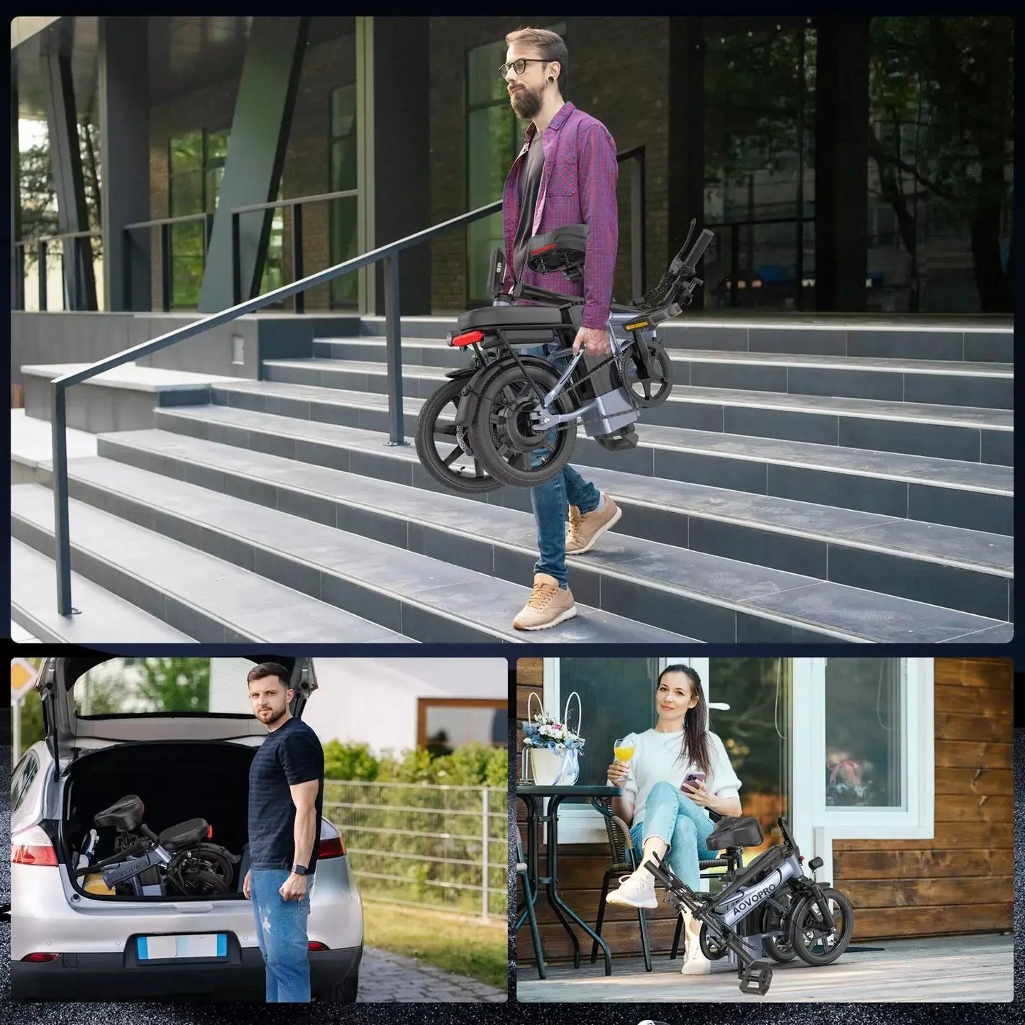 14inch EB60 Foldable Ebike 500W 48V 10.4AH 22MPH 28Miles Long Range, Two Seats for Adult