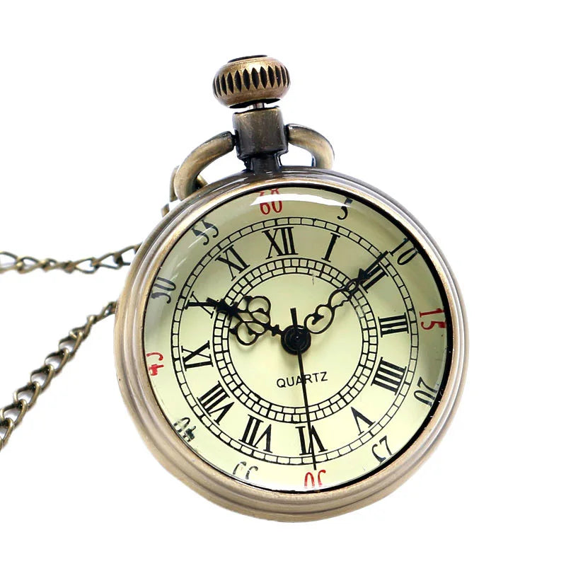 Minimalist Steampunk Vintage Fashion Quartz Pocket Watch, Roman Numerals Antique Chain Pendant,Gifts