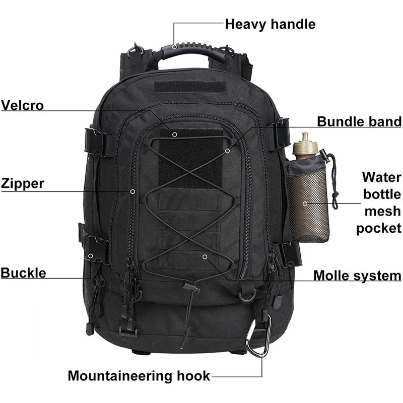60L Military Tactical Backpack Army Molle Assault RucksacTravel Hiking Camping Hunting