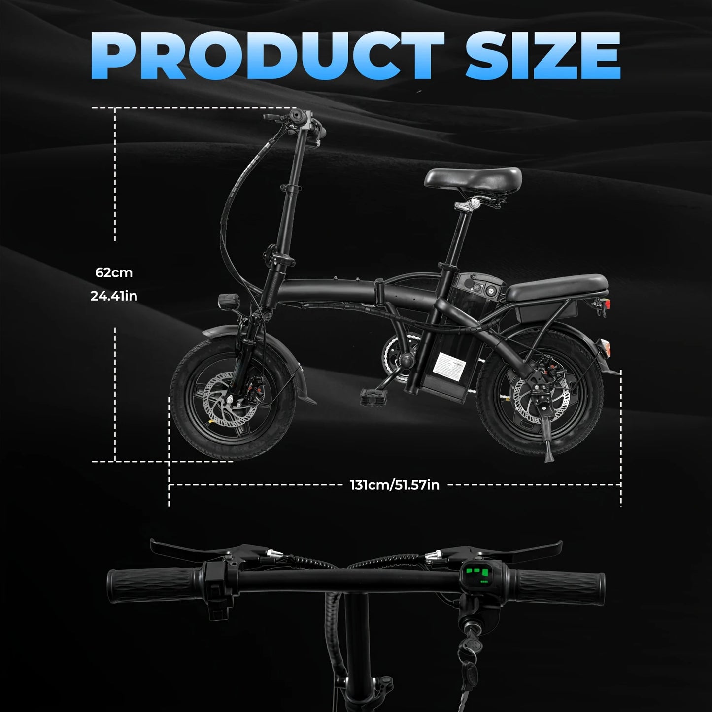 Adult/adolescent folding E-Bike, 14 inch 500W 24MPH 48V 10Ah battery, 3-level pedal assist, foldable