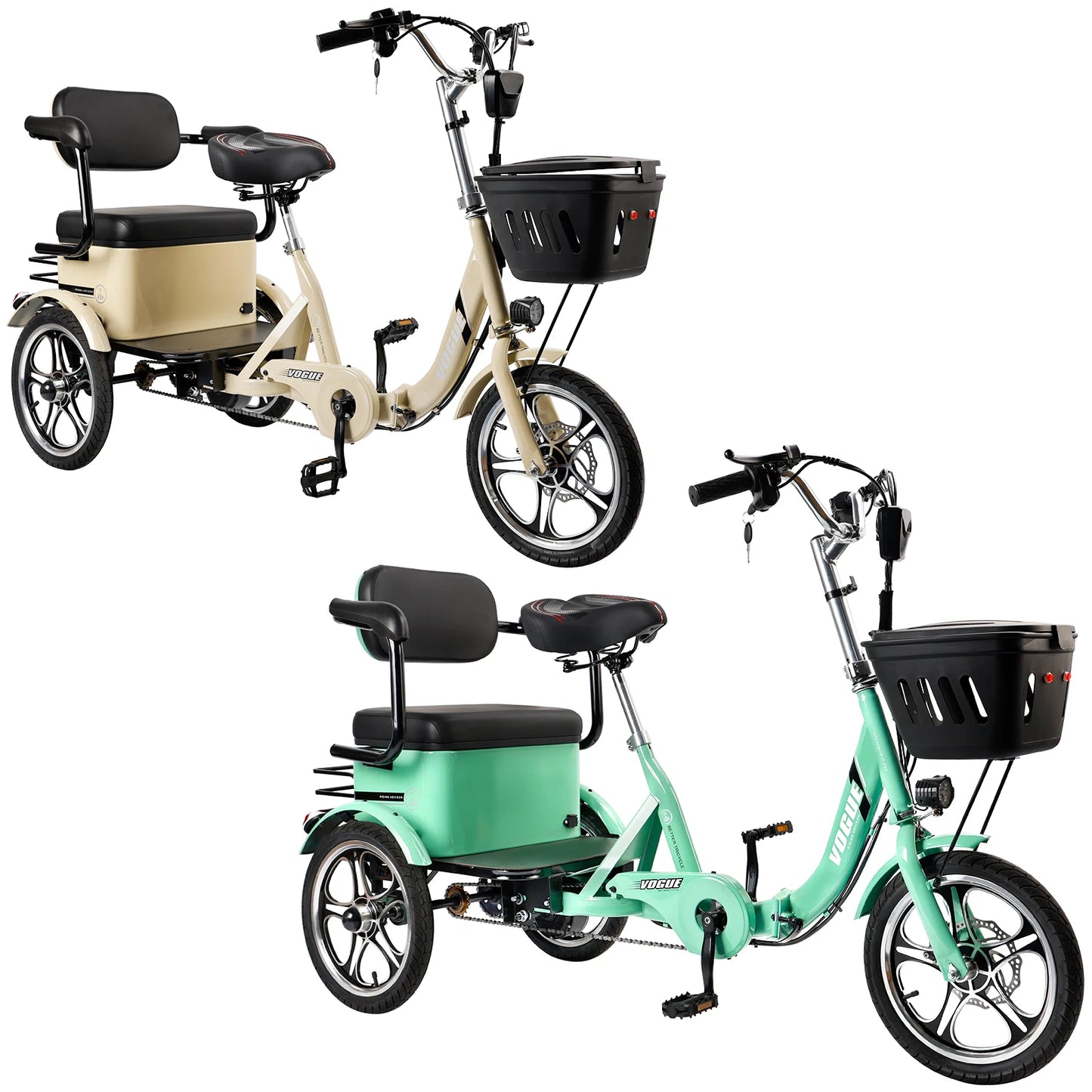 Artudatech 400W 48V 12A Elder Electric folding tricycle 3 wheel e-trike with Rear Seat