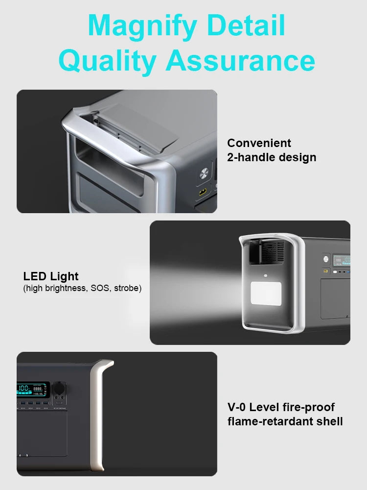 2600W 2048WH Portable Solar Generator 200W ETFE Solar Panel 1000W 500W LifePo4 Power Station