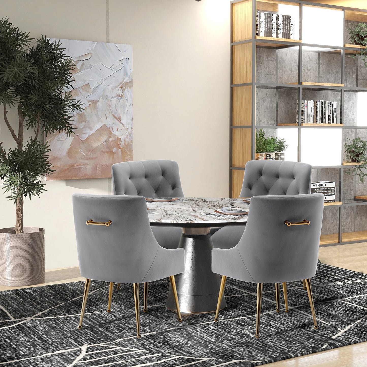 Modern Velvet Dining Chairs Set of 4, Tufted Upholstered, for Dining Room, Office Chair