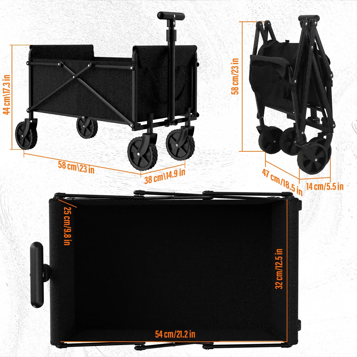 Black Small Handcart Folding Cart Collapsible Utility Wagon Portable Picnic Beach
