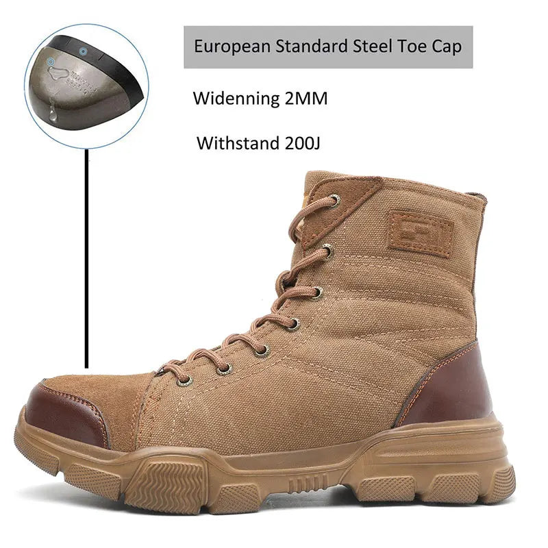 SUADEX Steel Toe Boots, Men Indestructible Work Shoes Desert Safety Boots Safety Shoes 36-48