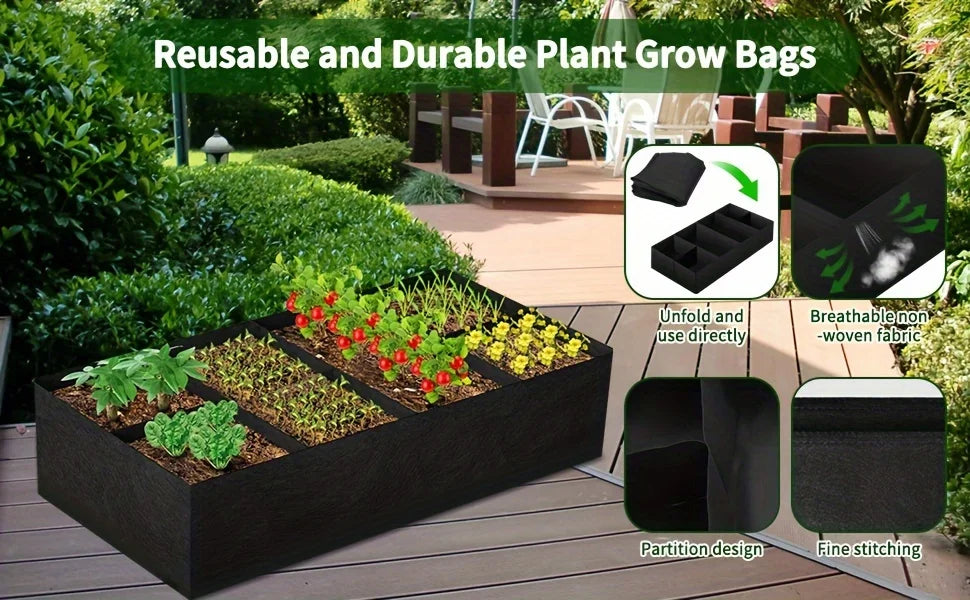 Garden Bed, 128 Gallon 8 Grids Plant Grow Bags, 3x6FT Breathable Planter Raised ,Vegetables Flowers