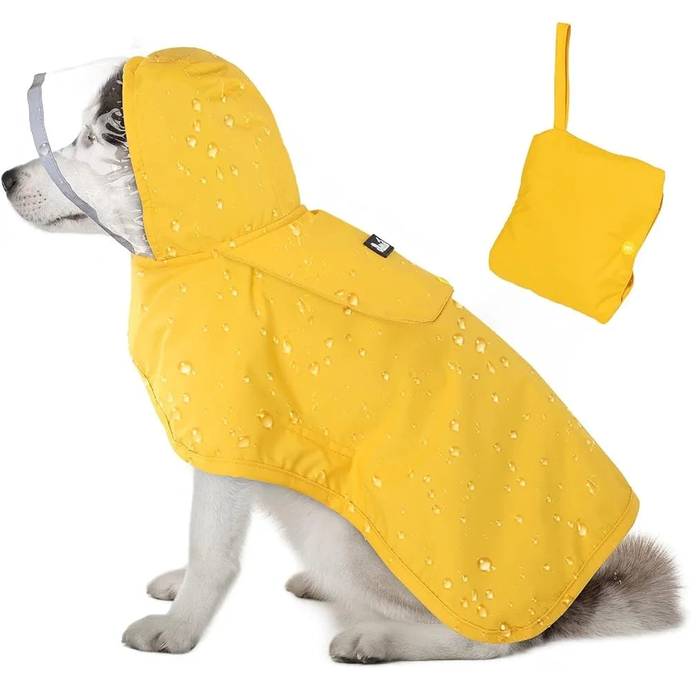Dog Raincoat Adjustable Waterproof, Transparent Hood Reflective Straps Small Medium Rain Gear