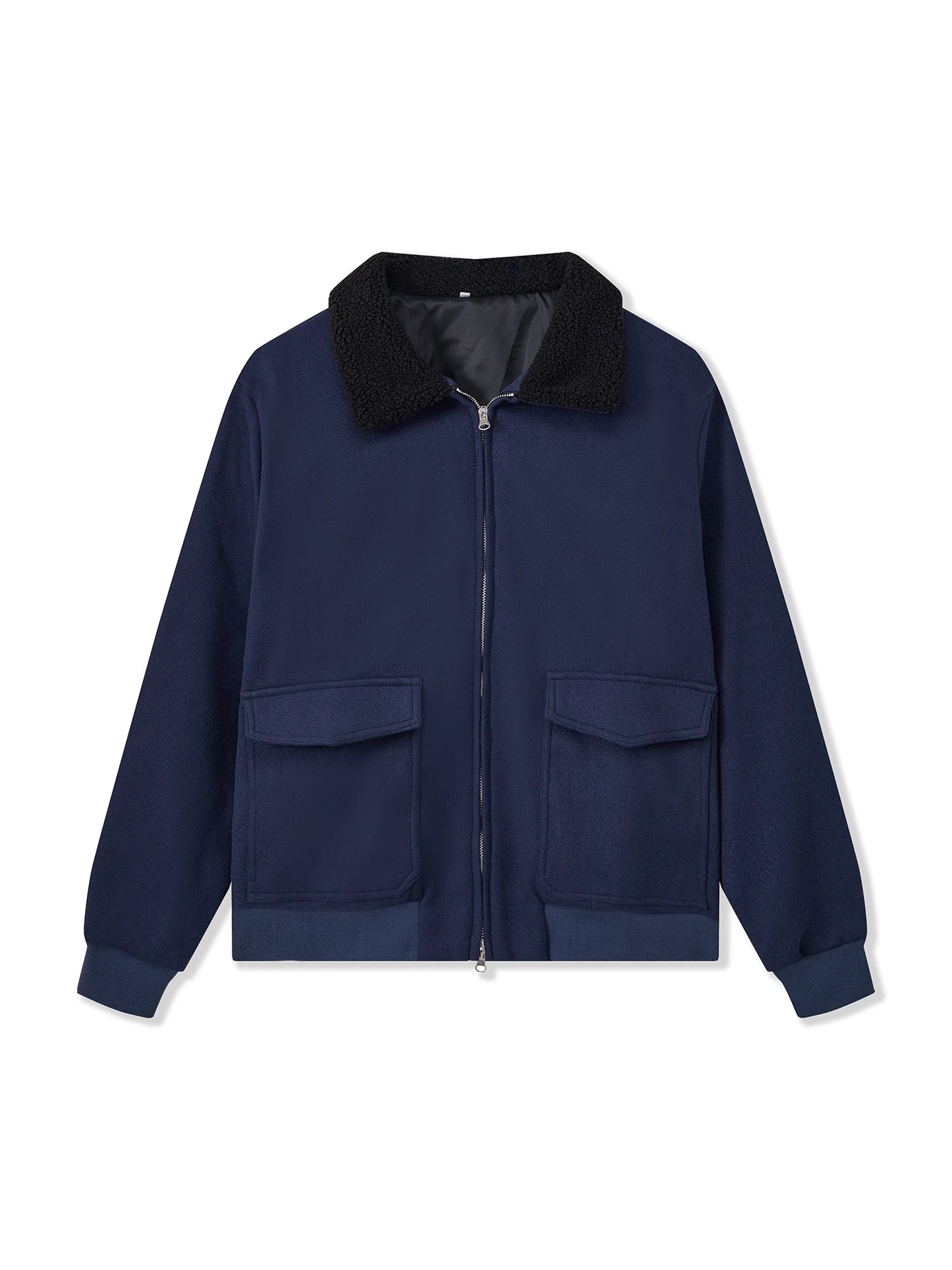 Men's Stylish Winter Coat, Plush Lining, Zip Up Closure, Long Sleeves,Turn Down Collar,Solid Color