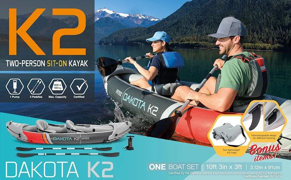2 Person Inflatable Kayak, Accessory Kit, 86Inch Oars,Air Pump, Carry Bag