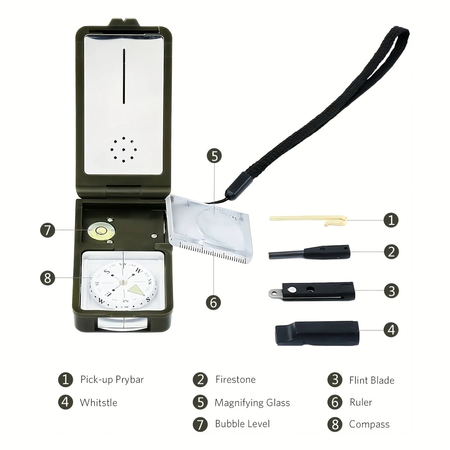 10-in-1 Tactical Survival Tool With Compass, Whistle, And Light - Essential Camping, Hiking safety,