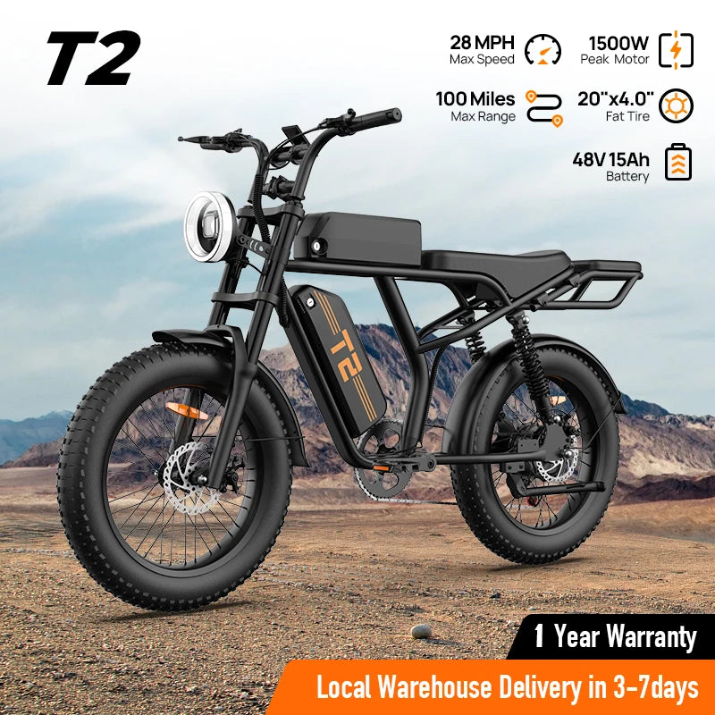 1500W Peak Mountain E-Bike 48V 15.6Ah Removable Battery 28MPH 100 Mile Range 20X4" Fat Tire, Sale
