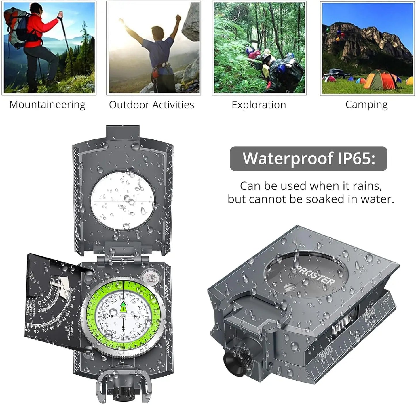 IP65 Compass Hiking Survival - Lensatic Compass,Clinometer & Bag,Camping,Hunting,Hiking,Geology