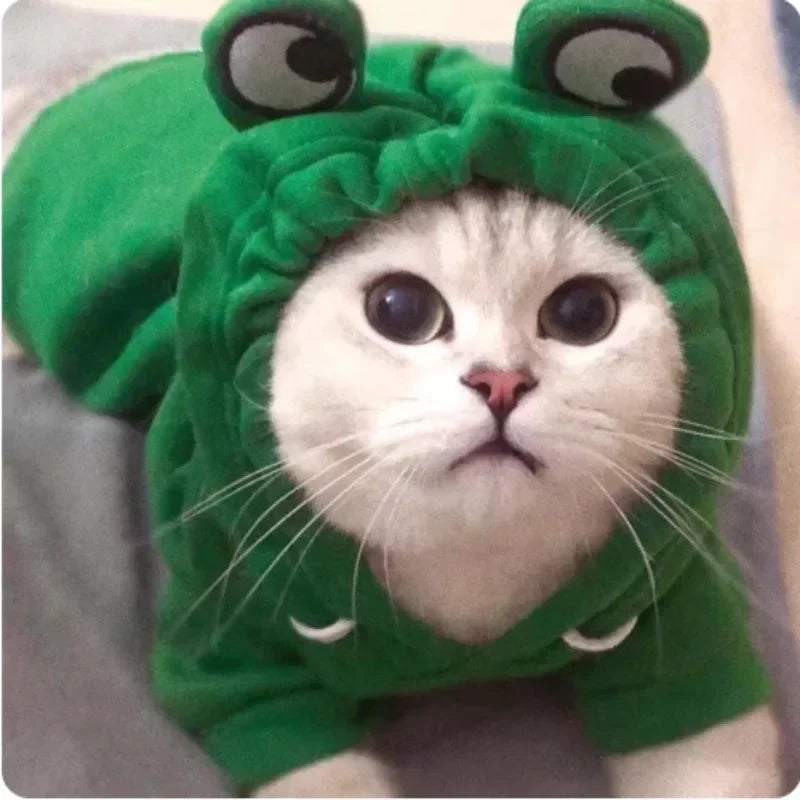 Dog Frog Costume, Dog Hoodies Warm Puppy Autumn Winter Apparel Jumpsuit with Eye Hood