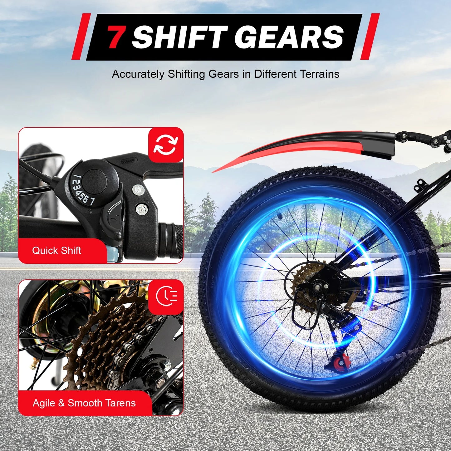 20" Mountain Bike 7 Speeds Kids Bicycle Dual-Disc Brakes Height Adjustable MTB Boys Girls