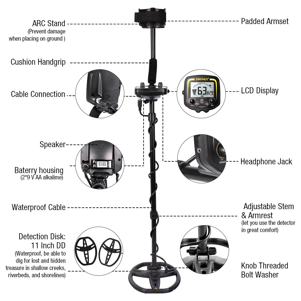TX-850 Deep Gold Metal Detector PinPointing 19 KHZ Frequency Balance Ground Detecting,Finder 11 Inch