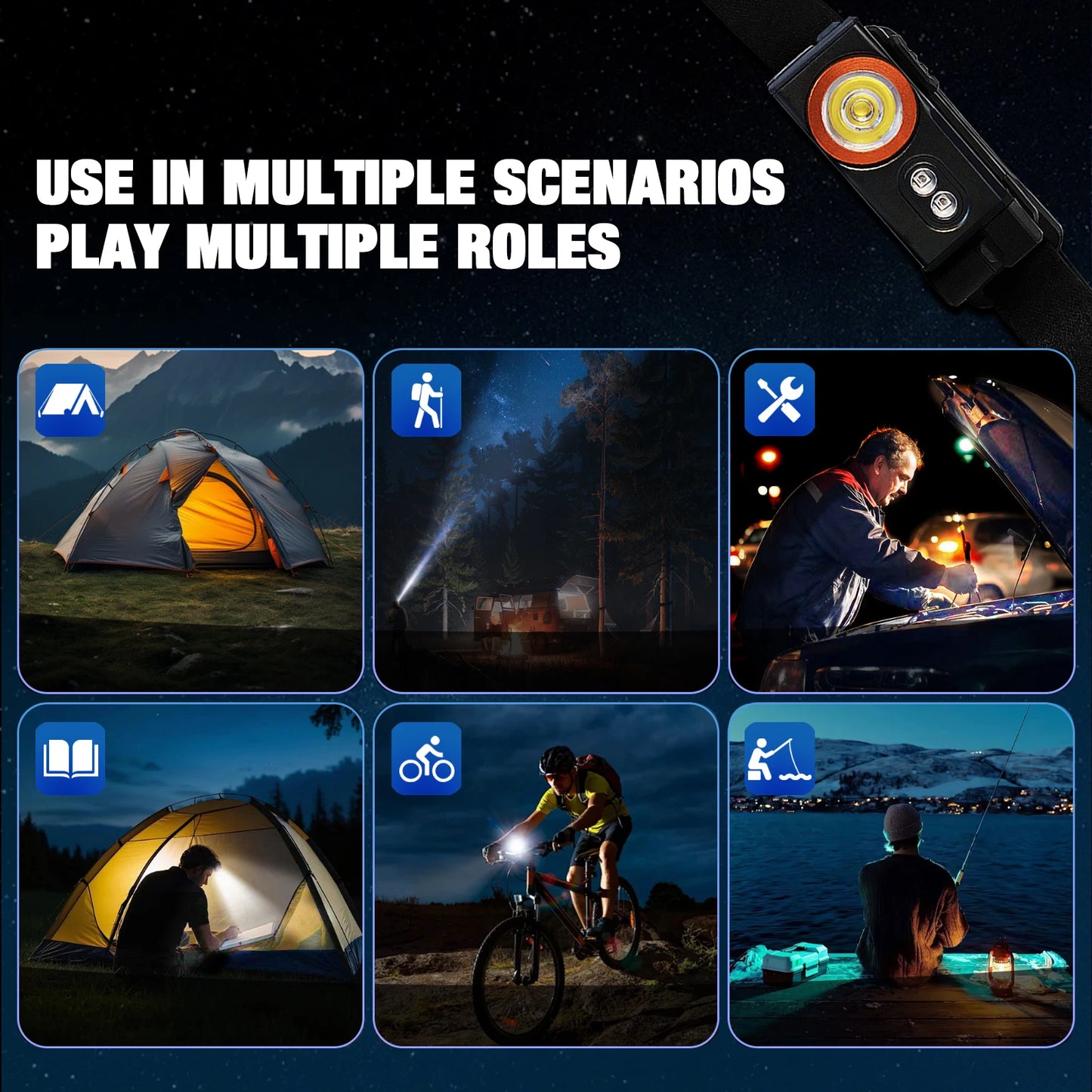 EDC Headlamp 5 Modes Powerful Flashlight USB C Rechargeable Red Light Headlight with Magnet, Hiking