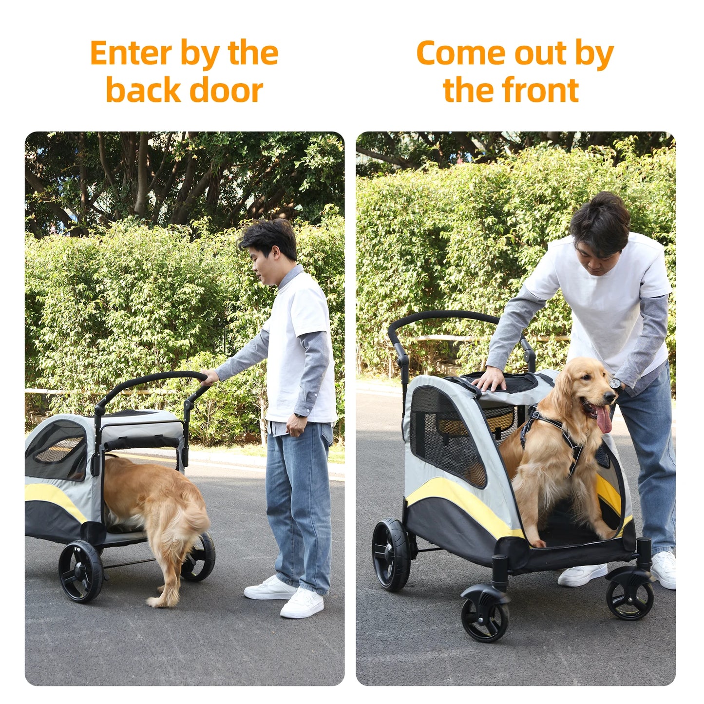 Dog Stroller Ultra-large 4 Wheels Foldable Cart Travel Trolley Outdoor Animal Carrier Load To 55kg
