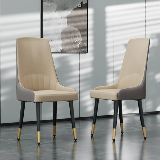 2-Piece Microfiber-Silicone Leather Dining Chairs, Modern Metal Legs Accent Chair for Living/Dining