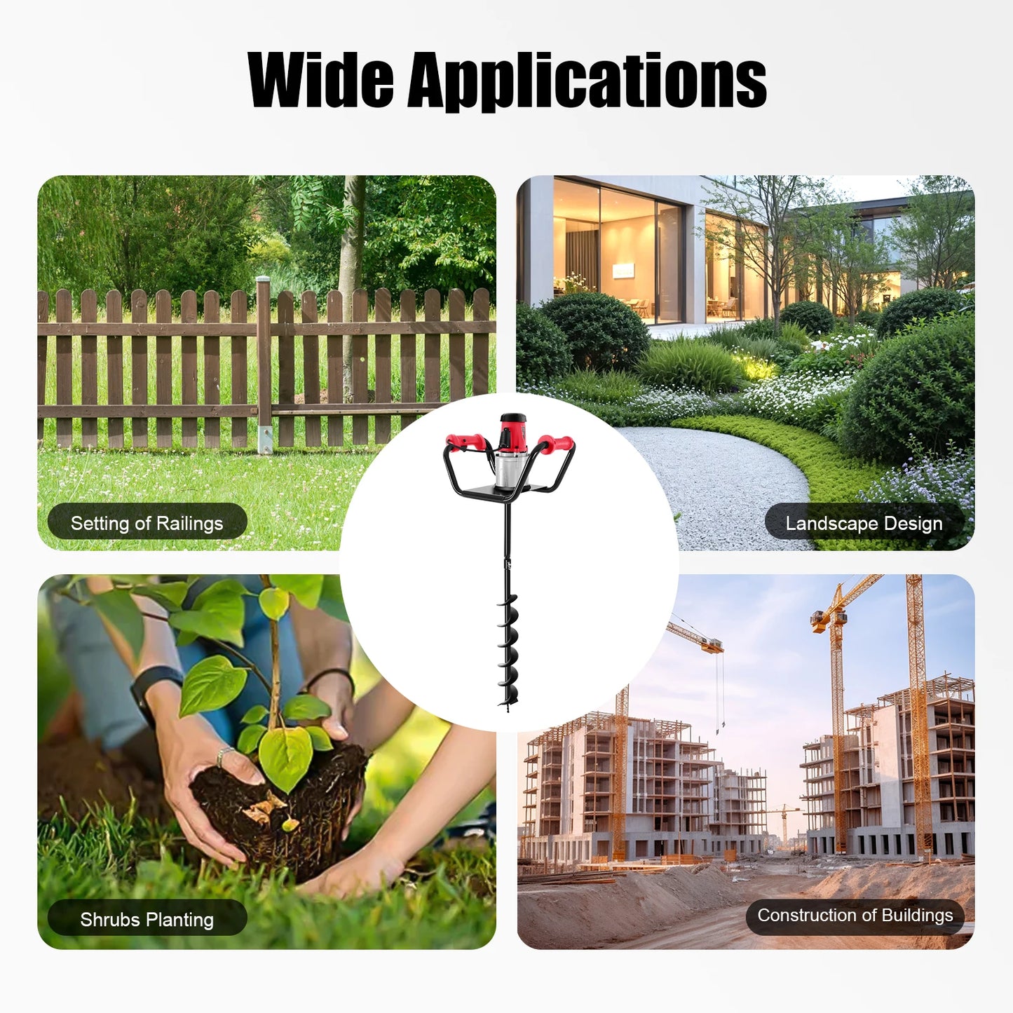 1.6HP Post Hole Digger – Powerful Soil Drill with Auger & Extension Rod for Fences, Trees, Shrubs