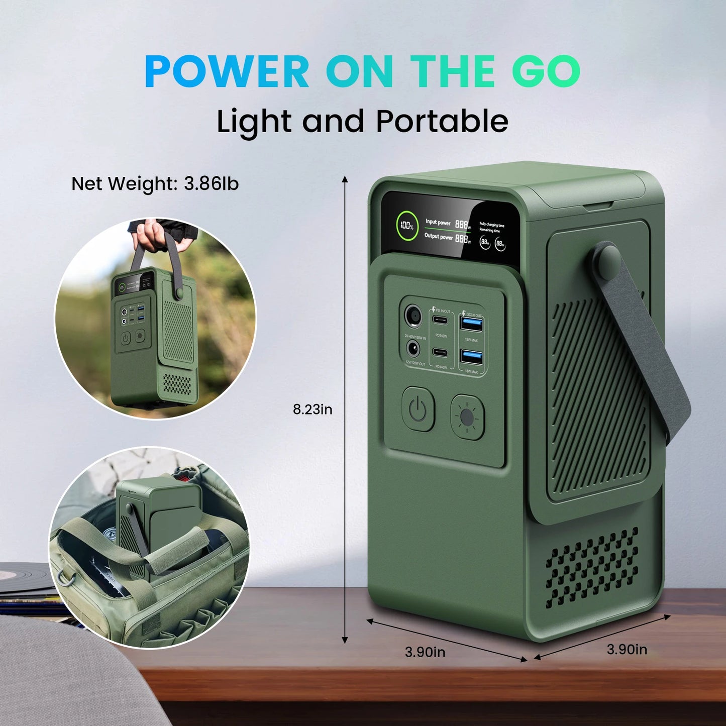 200W 192Wh DC Power Bank&100W Solar Panel Portable Power Station LiFePO4 Battery,