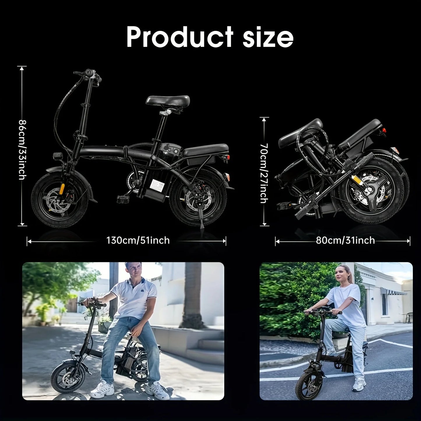 Adult folding electric bicycle, 400W high-speed 48V detachable battery, 14 inch double brake