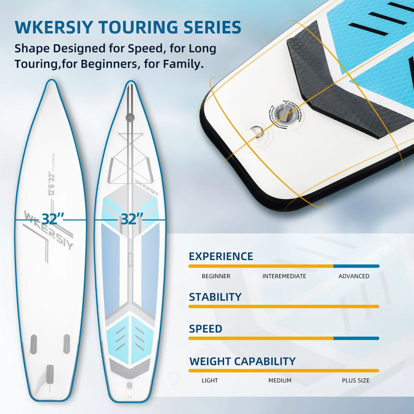 12'6 cruising paddle board touring SUP Inflatable, 32" width and big capacity suitable 2 persons