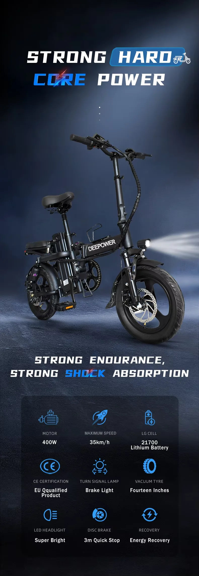 14 Inch Foldable Electric Bicycle 400W Motor 48V 30A0H Adult Mini City Commuting EBike