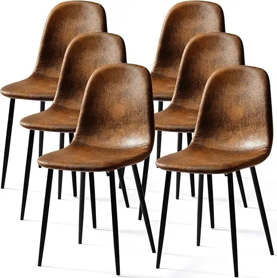 6 Dining Chairs, Fabric Suede,Kitchen Chairs Mid-Back with Metal Legs