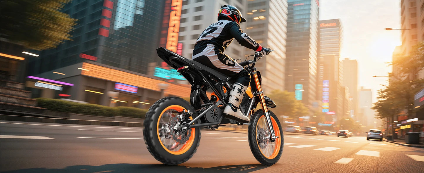 48V E-Dirt Bike, Adults, 3000W Peak Power,14"/12" Fat Tire, 37.5MPH 60 Miles Range