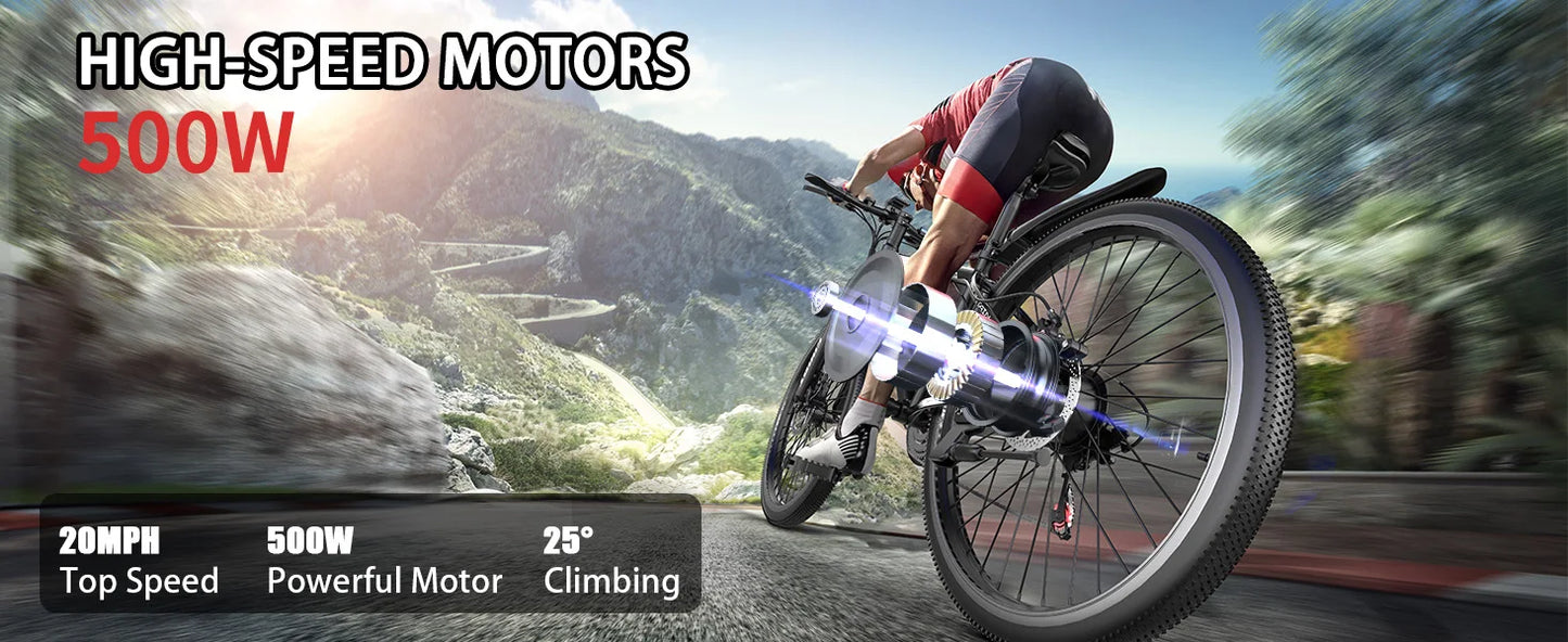 26''Electric Bike, 700W Peak Motor,20MPH 35Mi ,480Wh Removable Battery, 7-Speed& LCD Display