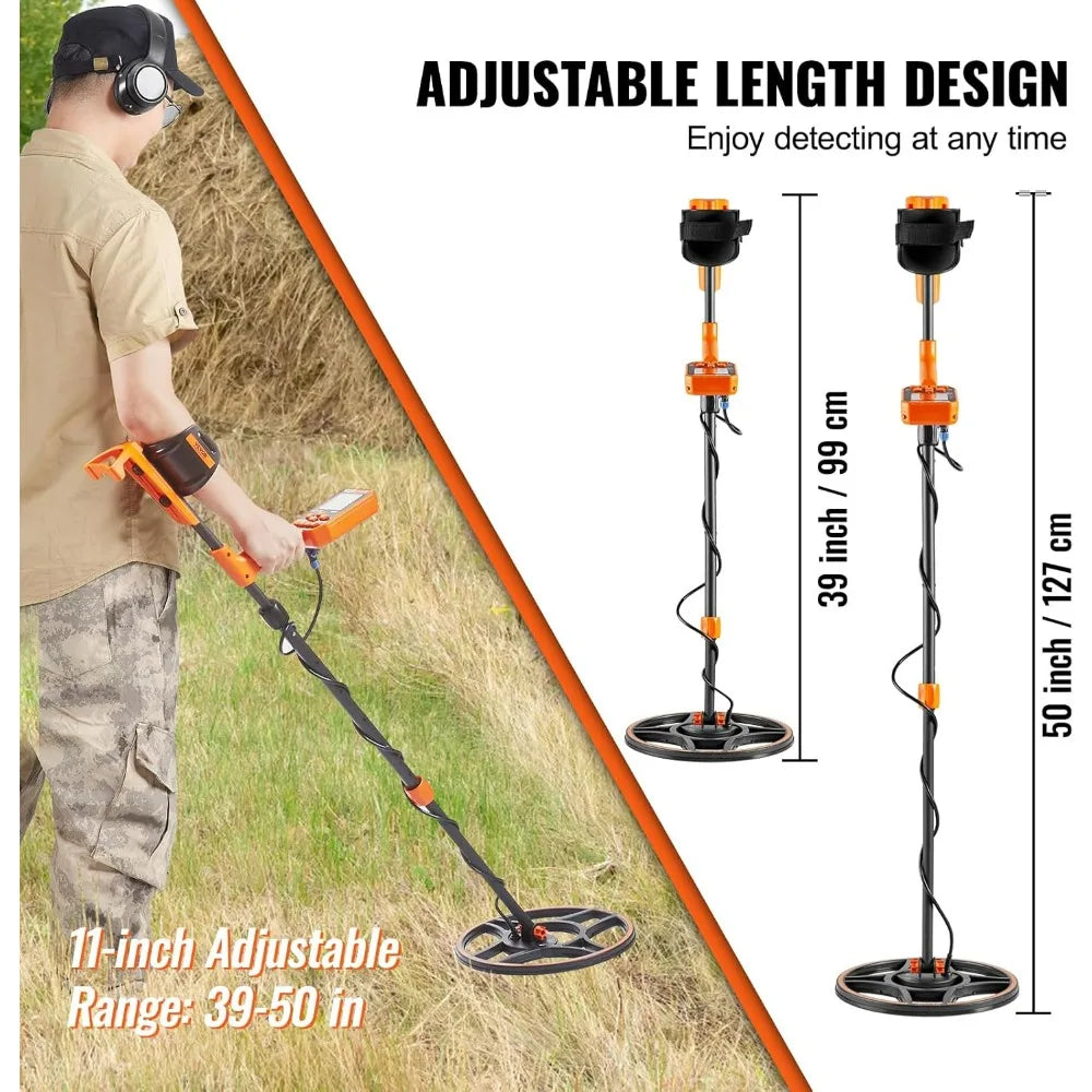 Professional Rechargeable Metal Detector,12"Coils, Waterproof Gold, Adjustable 39-50", 7 LCD Modes