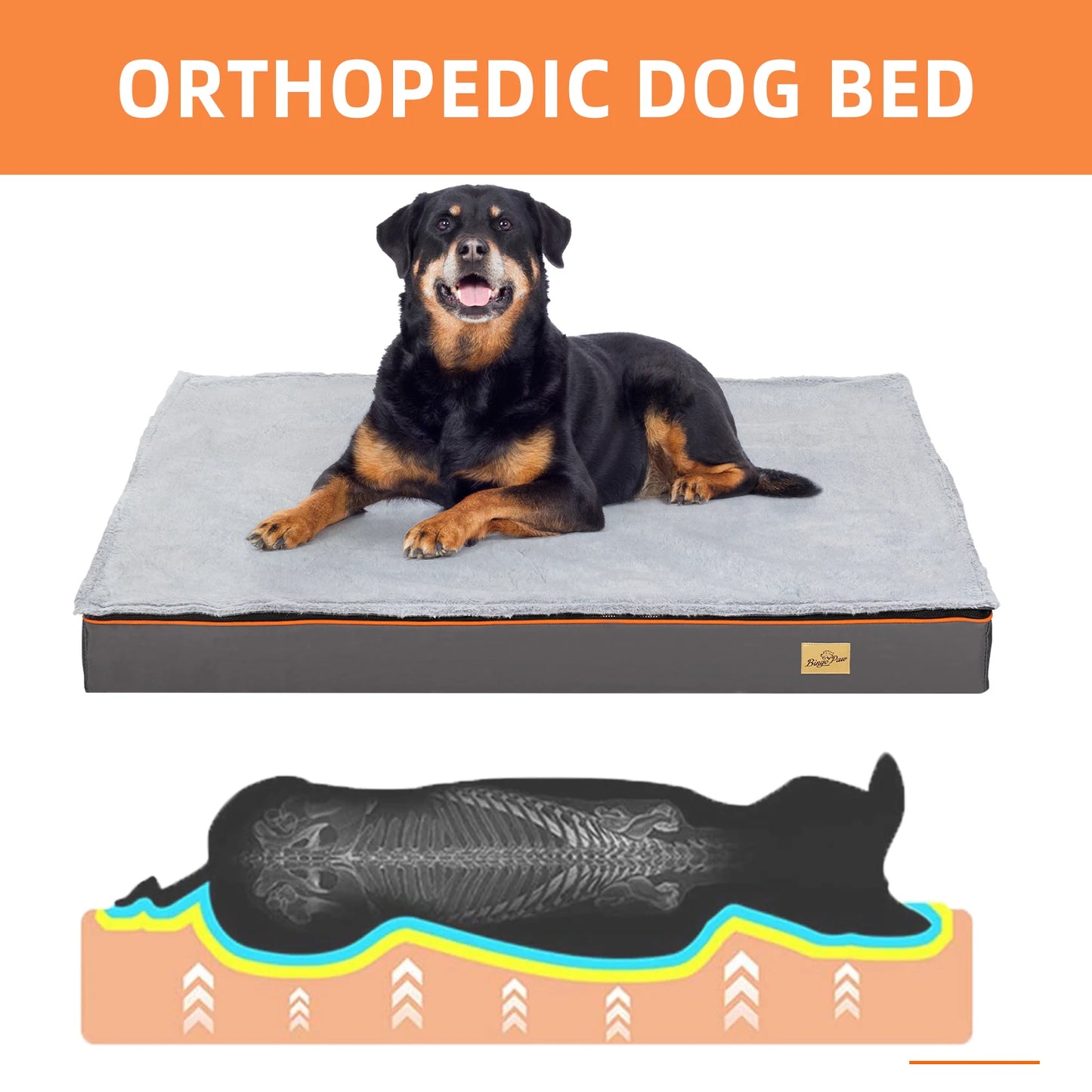 Dog Pet Bed Large Padded Orthopedic Foam Cushion with Washable Cover