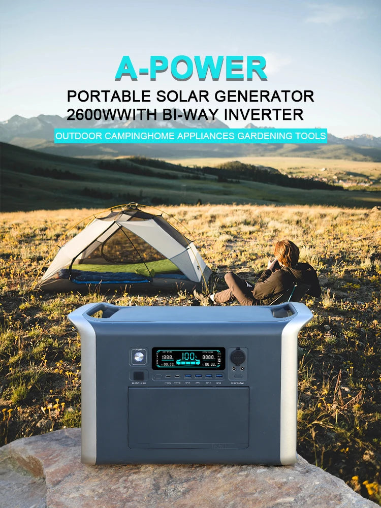 2600W 2048WH Portable Solar Generator 200W ETFE Solar Panel 1000W 500W LifePo4 Power Station