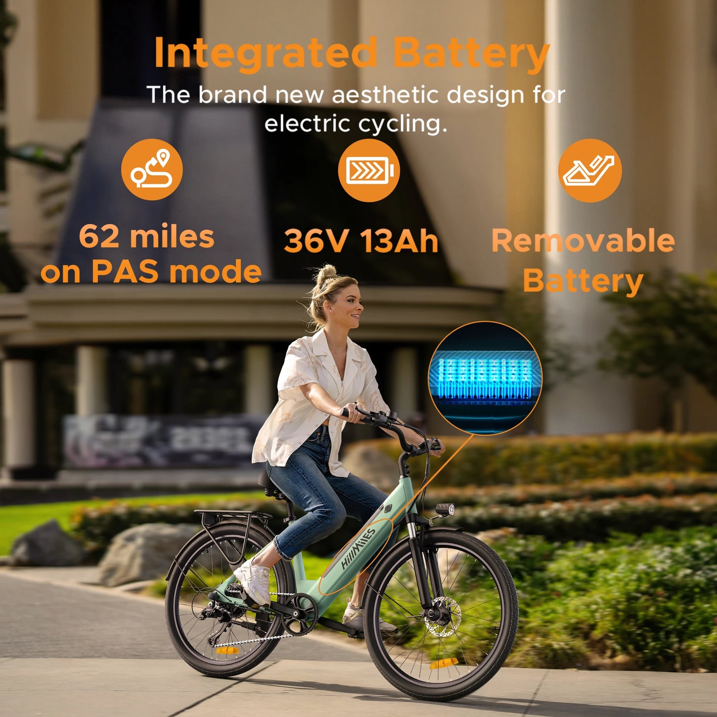 MileCity 1 26'' Commuter Electric Bicycle 700W Peak Motor 7 Speed Electric Bike , Gray