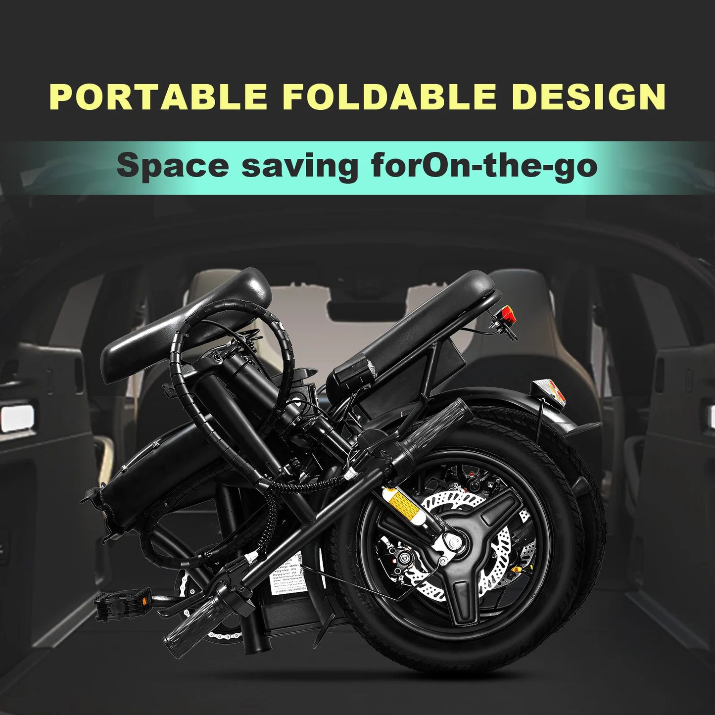 400W motor e-bicycle,foldable,seat, basket, 14 inch 48V 10.4Ah detachable battery, 22 mi-range 20MPH