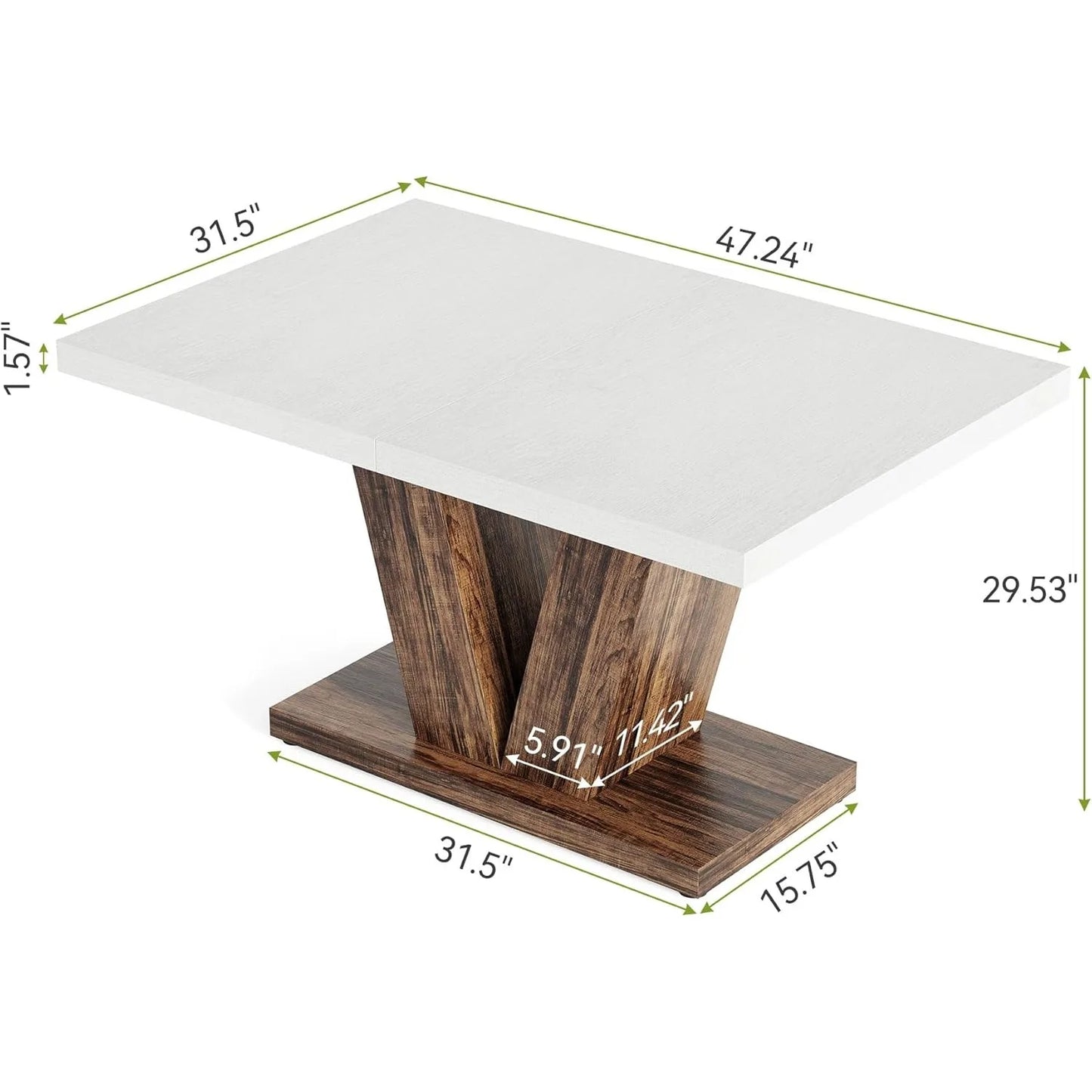 47 Inche Modern Dining Table for 4, chairs, White Rectangle Table, Dining Room, Kitchen, Living Room