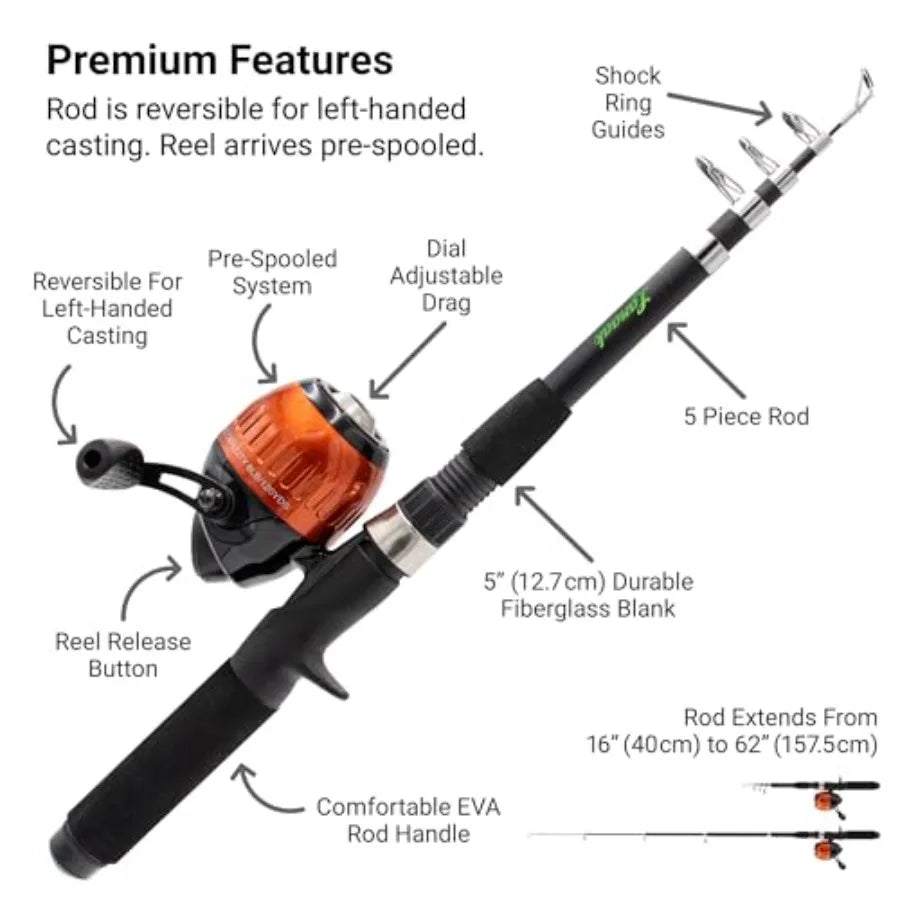 Fishing Pole Portable Telescopic Fishing Rod Set Tackle Box, Fishing Net Combo Kit Ideal Adventures