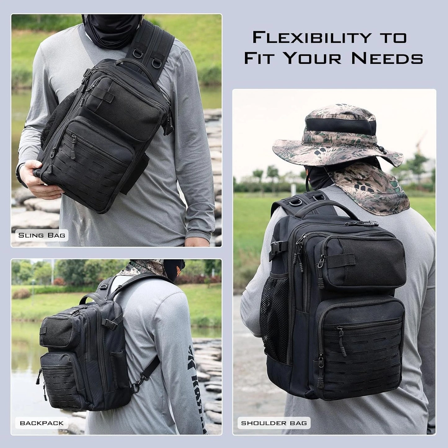 Tactical Fishing Sling Tackle Bag - Lightweight Fishing Backpack - Storage for Gear and Equipment