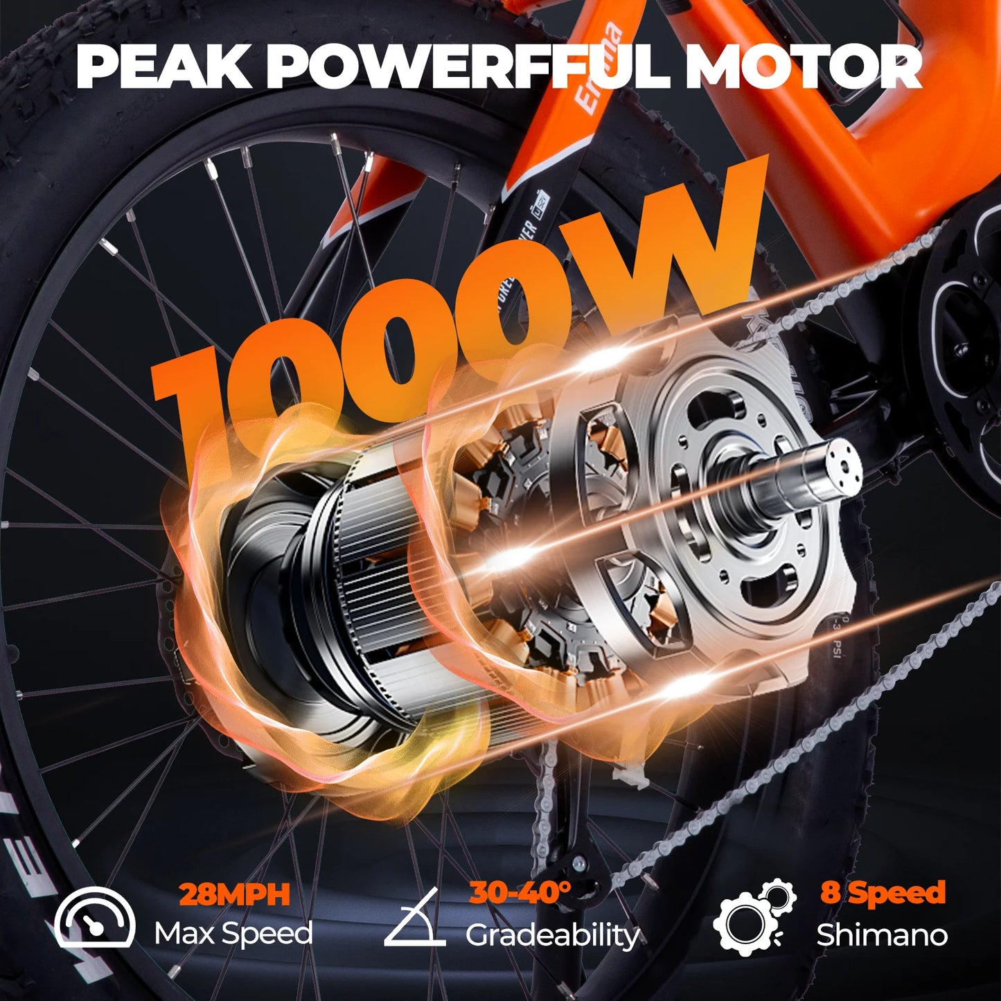 750W off-road E-bike 52V 17Ah 26 inch 4.0 fat tire, USB port, Bluetooth APP LCD screen 9-speed