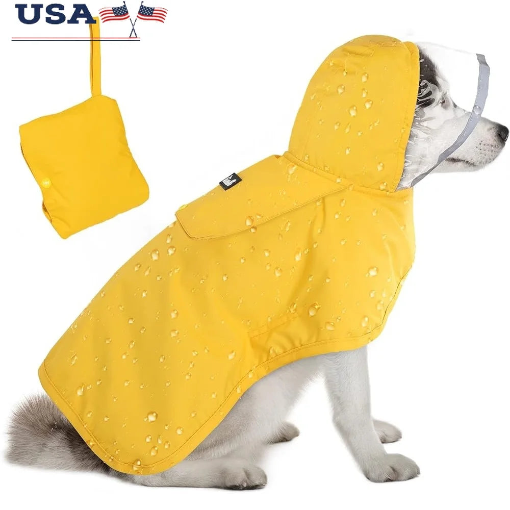 Dog Raincoat Adjustable Waterproof, Transparent Hood Reflective Straps Small Medium Rain Gear